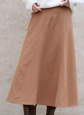 远家羊毛呢混纺半身裙复古气质通勤显瘦百搭A字伞裙子冬LT5072限
