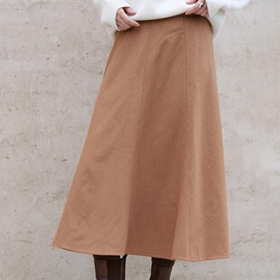 远家羊毛呢混纺半身裙复古气质通勤显瘦百搭A字伞裙子冬LT5072限