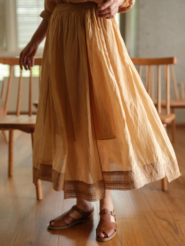 远家桑蚕丝棉柿子染拼接半身裙