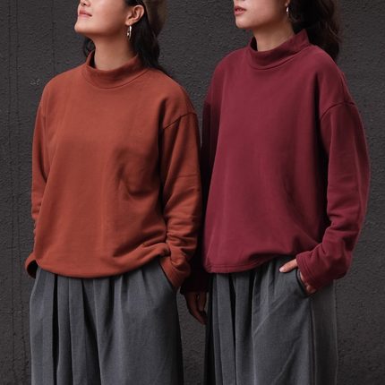 远家棉质加绒半高领卫衣 下摆可调节打底叠穿上衣保暖HT5360限量