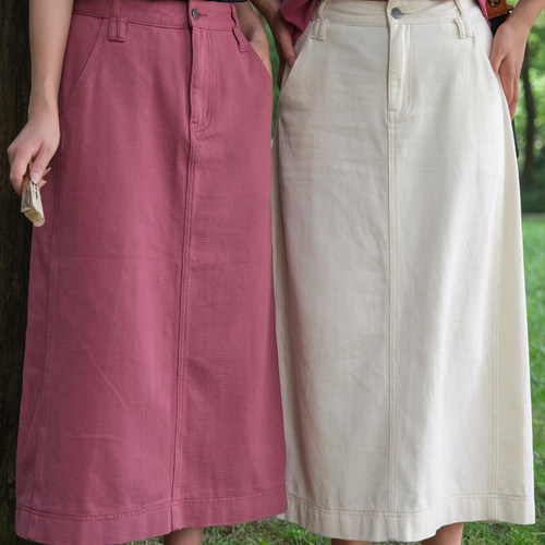 远家中长A摆偏直筒牛仔半身裙