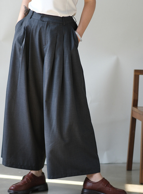 远家羊毛精纺薄款阔腿九分裤 通勤灰色裙裤HL3836限量