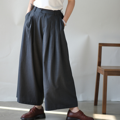 远家羊毛精纺平腰阔腿九分裤裙裤
