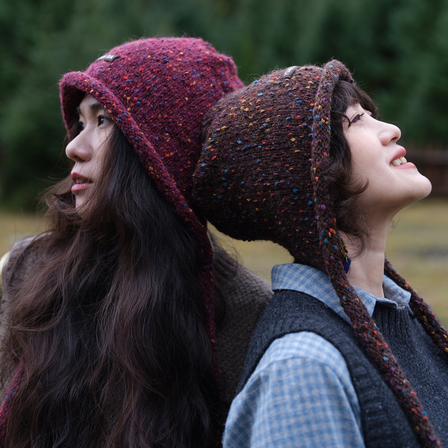 远家羊毛混纺夹花多色帽子 毛线帽系绳披肩遮耳保暖冷帽Y-515