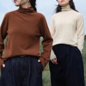 远家纯山羊绒15.5微米无缝一体高领堆堆领毛衣宽松羊绒衫 153