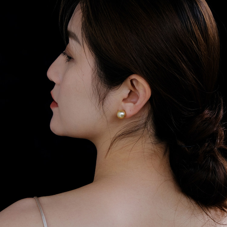 远家海水珍珠南洋金珠耳环10-11极光正圆极微瑕18K金耳针Y-810限