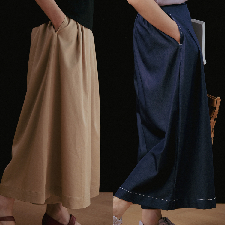 远家七分偏腿裤半松紧腰阔腿裤