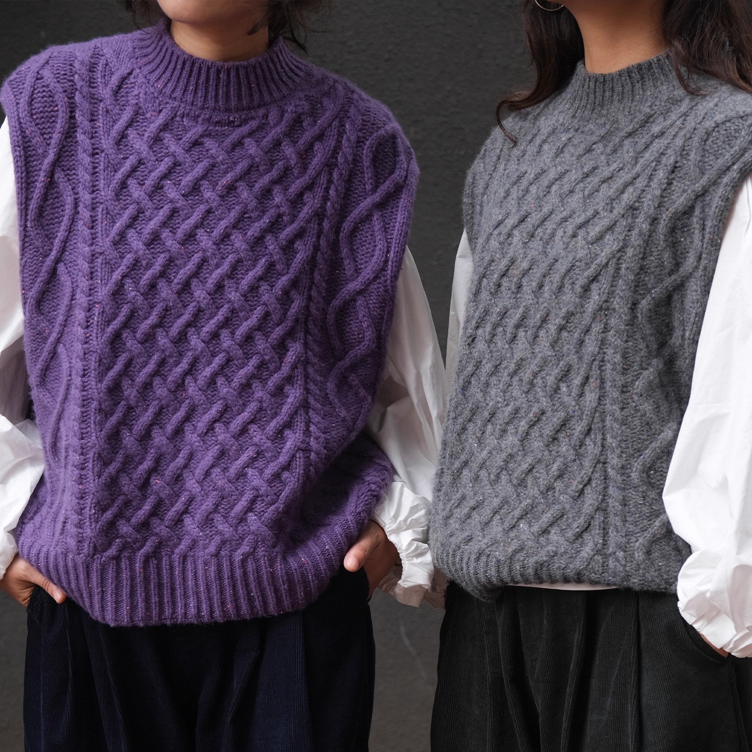 远家纯羊毛复古绞花毛衣背心