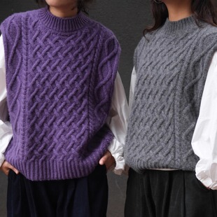 宽松内搭外穿针织马甲 551限量 纯羊毛复古绞花毛衣背心 远家