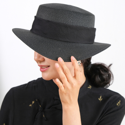 远家纸草平顶礼帽柿染帽带