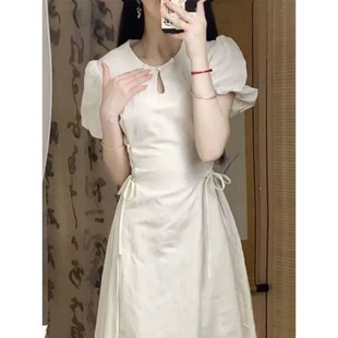 初戀桔梗裙女學(xué)生學(xué)院風(fēng)百搭中長(zhǎng)款 夏季 法式 泡泡袖 新款 過(guò)膝連衣裙