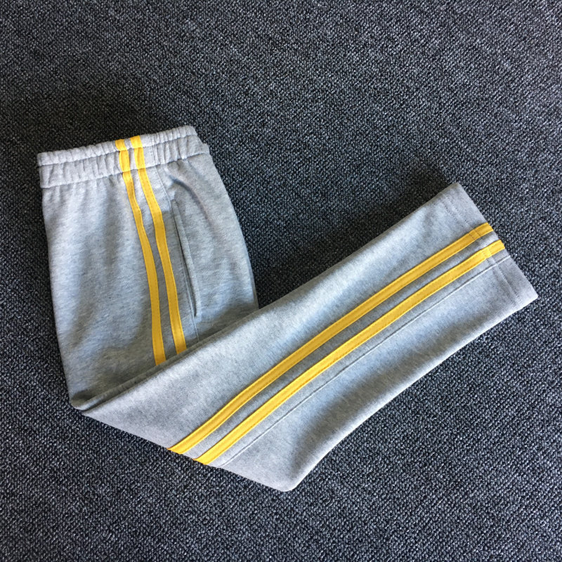 浅灰色双黄杠两条黄边春款单裤校服裤子女直筒束脚运动裤校裤定制图片