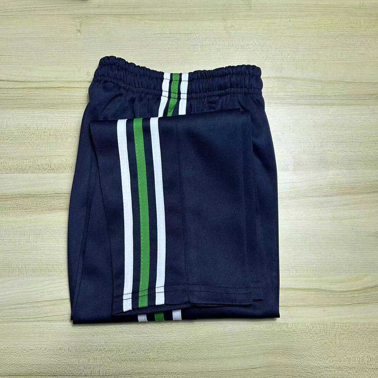 直筒中间藏蓝色夏款白绿校裤