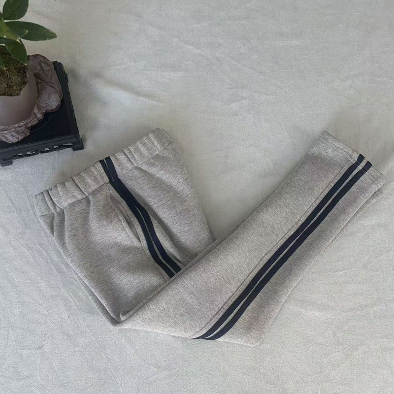 灰色双杠小学生校服裤加绒运动裤