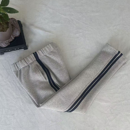 灰色双杠小学生校服裤加绒运动裤