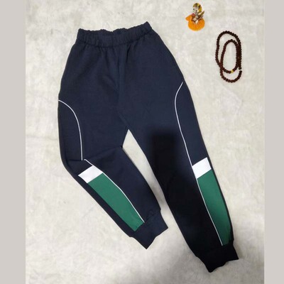 可定制藏蓝色校服裤子细白杠拼接上白下墨绿杠收口束脚运动裤加绒