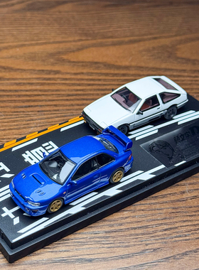 现货 日本动漫社 1:64 头文字D丰田AE85+斯巴鲁GC8 合金汽车模型