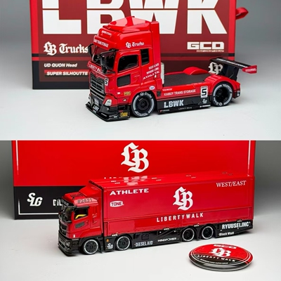 GCD 1:64 超级剪影红黑 LBWK厢式运输车货柜车拖头合金车模 现货