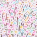 White & Colorful Square Letter Beads 100Pcs/Pack