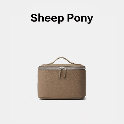SHEEP PONY荔枝纹化妆包2026大容量旅行洗漱包女士便携手提牛皮包