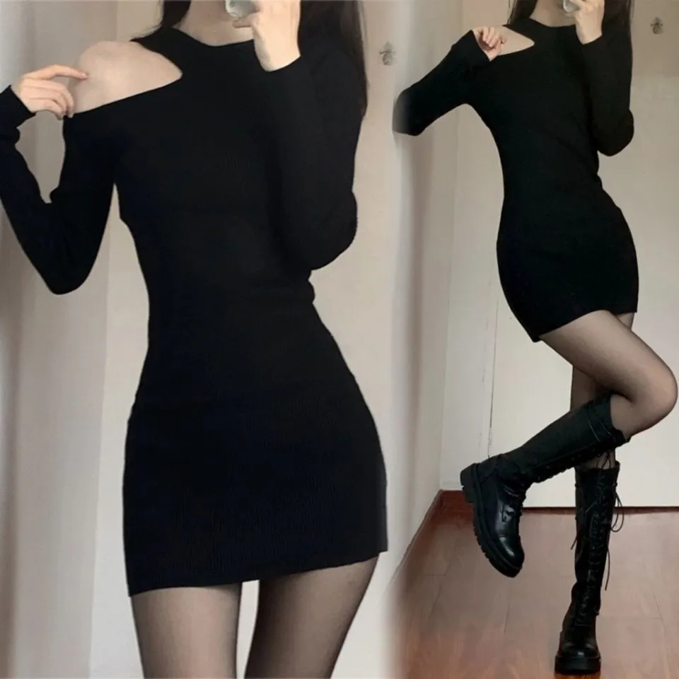 后妈包臀裙女配黑丝连衣裙辣妹御姐黑色套装纯欲性感紧身修身裙子