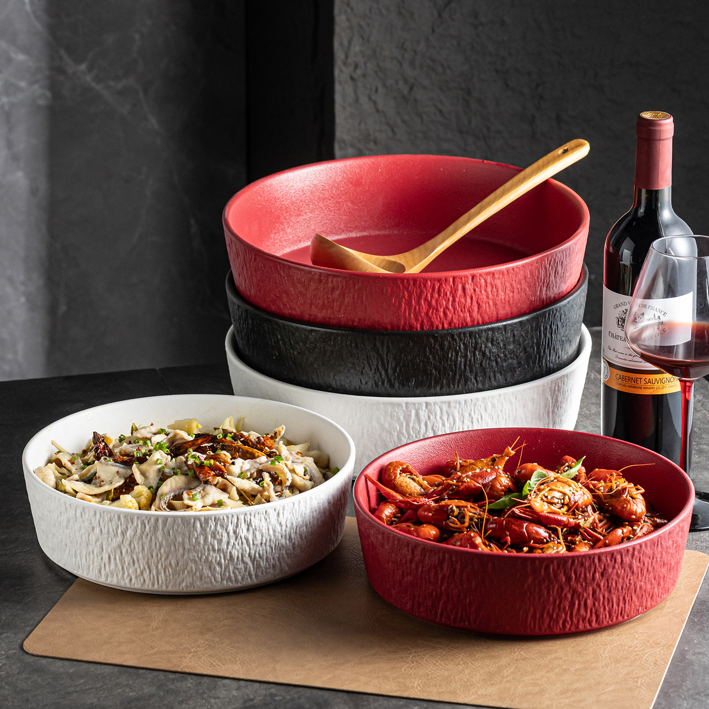 高级感麻辣海鲜盘小龙虾盘酸菜鱼汤盘陶瓷汤盆家用大容量深盘干锅