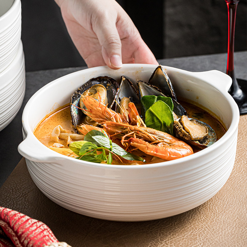 大容量陶瓷碗双耳汤碗创意防烫白色简约大碗泡面碗家用汤盆烤箱碗,餐饮具,碗,淘宝优惠券,粉丝福利购,淘宝优惠卷