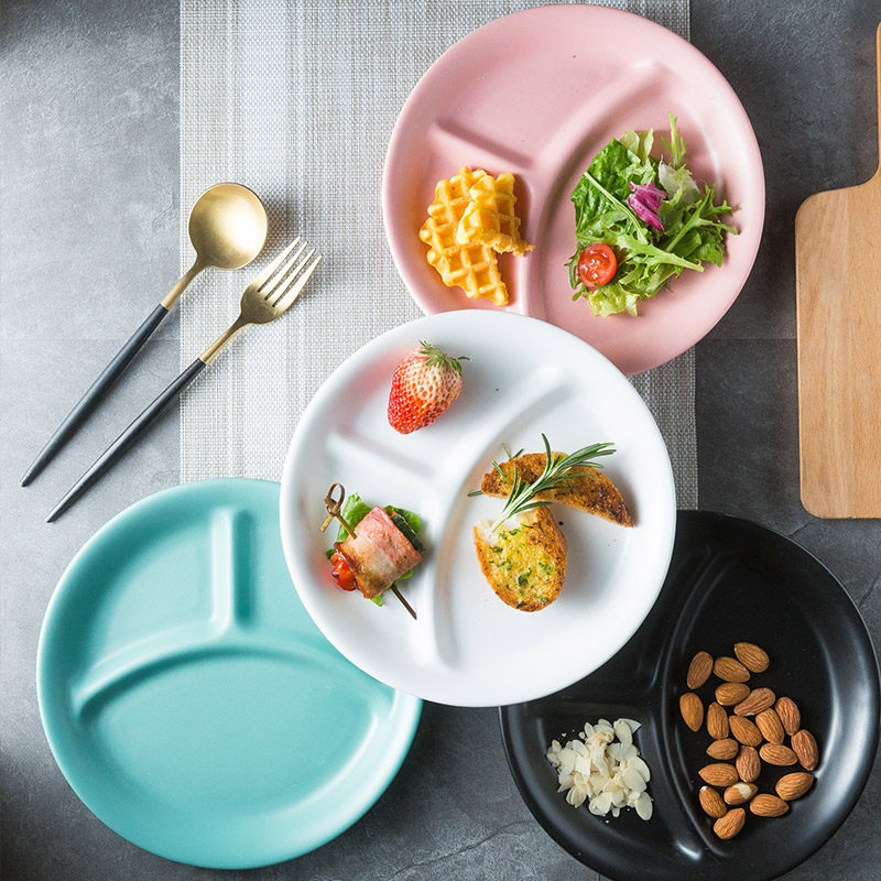 圆形分格餐盘家用陶瓷盘子创意三格分格盘餐具水果盘点心盘早餐盘,餐饮具,盘,淘宝优惠券,粉丝福利购,淘宝优惠卷