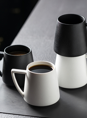 简约喝水杯子陶瓷杯马克杯家用咖啡杯办公杯黑白色办公室下午茶杯