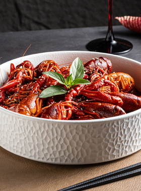 高颜值釉下彩陶瓷深盘白色简约大汤盘海鲜装盘大盆大容量菜盘家用