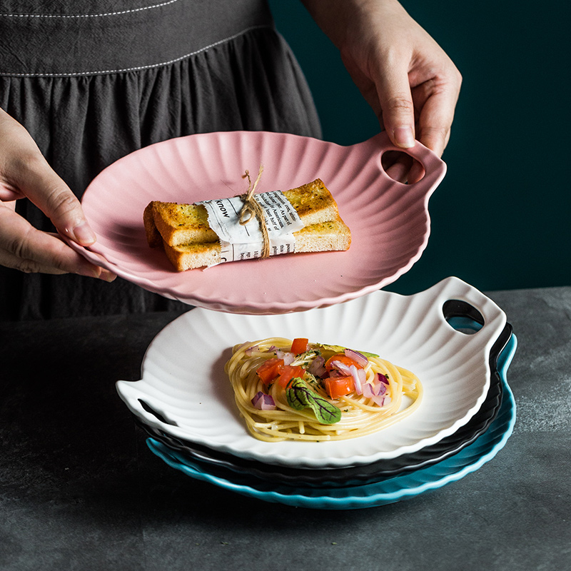 北欧创意花边盘子菜盘凉皮蒸盘