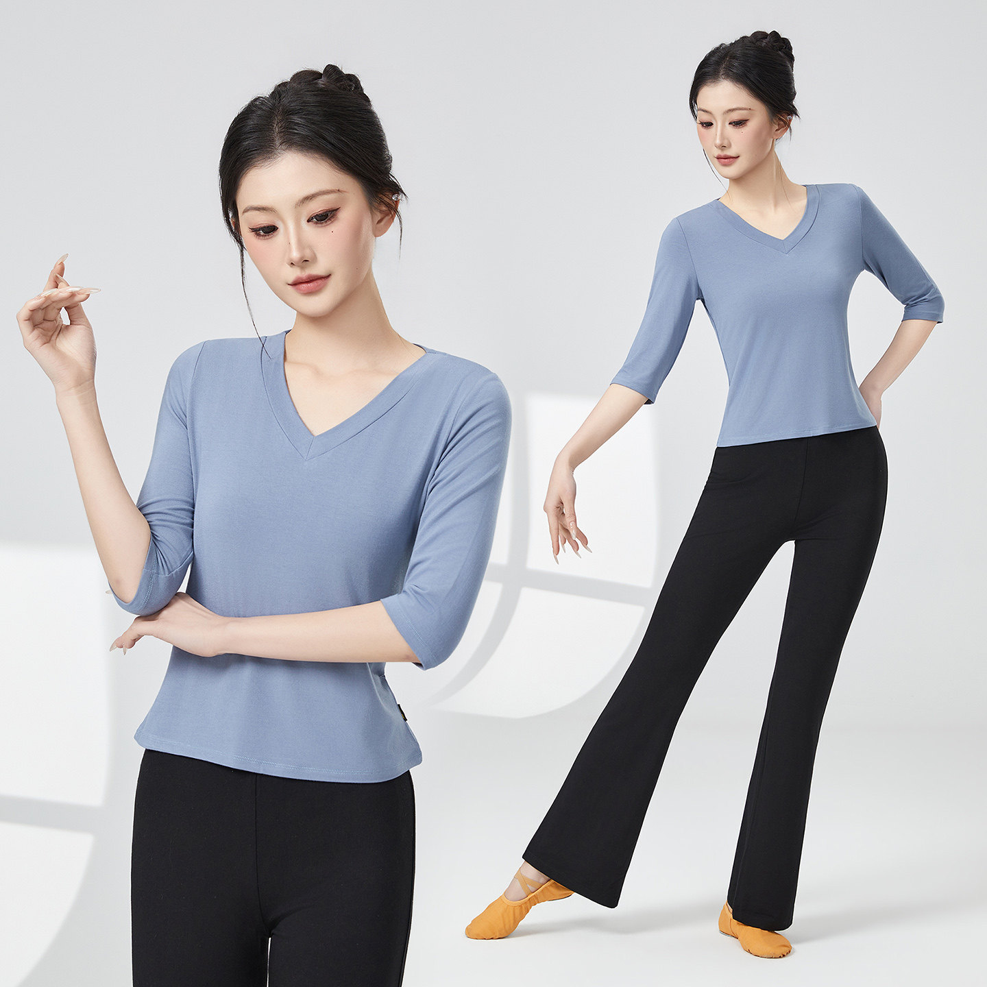 舞蹈练功服短袖上衣女成人莫代尔古典舞黑色形体服现代舞练习套装