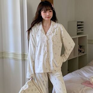 卡通甜美可爱睡衣女海岛绒秋冬季新款单面薄绒宽松家居服套装冬天