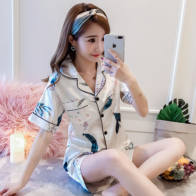 睡衣女夏季冰丝短袖薄款丝绸韩版性感真丝家居服两件套装大码胖mm