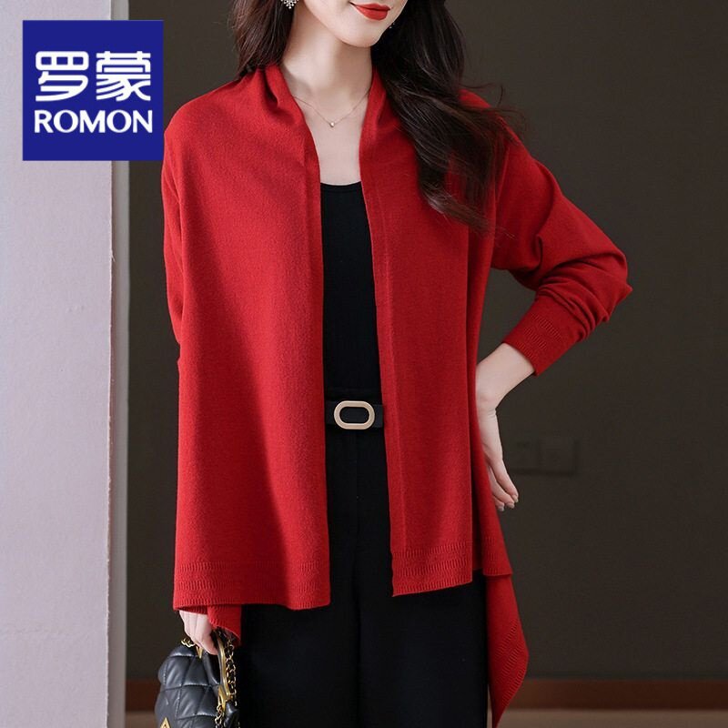 罗蒙早春针织外套女蝙蝠袖毛衣开衫中长款宽松外搭披肩流苏上衣