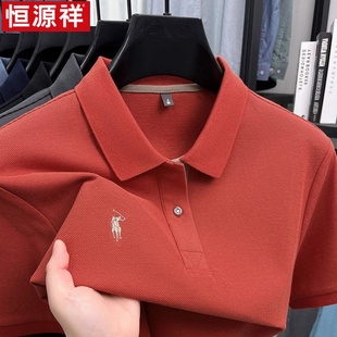休闲翻领宽松透气T 恒源祥100%六角珠丝光棉新款 短袖 男夏季 polo衫