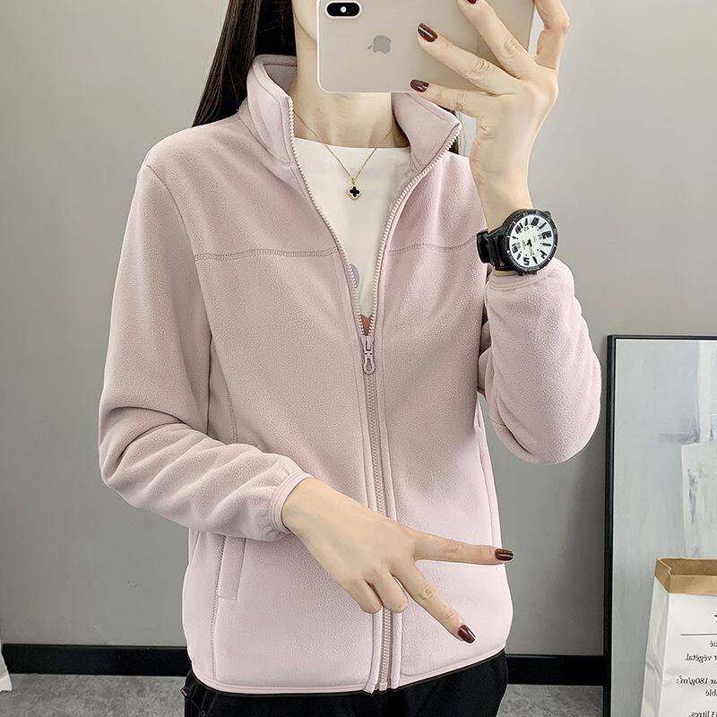 抓绒衣女秋冬立领加厚加绒珊瑚绒户外运动开衫外套摇粒绒细绒卫衣