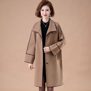 羊绒大衣妈妈秋冬加肥加大码200斤胖mm宽松洋气毛呢女外套中长款