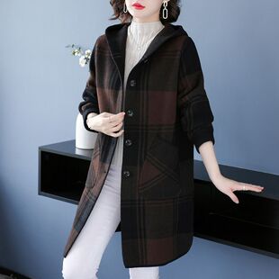 秋冬羊绒外套女连帽中长款大码遮肚子女装加肥加大码时尚外穿大衣
