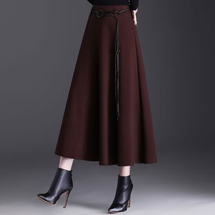 羊毛呢半身裙冬款保暖女士气质长裙配大衣冬裙新款a字裙高级半裙