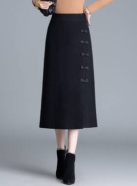 盘扣针织半身裙女秋冬新