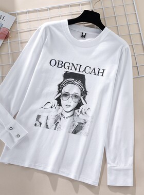 纯棉长袖打底衫人头像印花女加绒