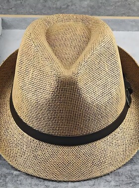 夏季男士草帽男款防晒遮阳帽巴拿马编织帽子太阳英伦爵士帽男夏天