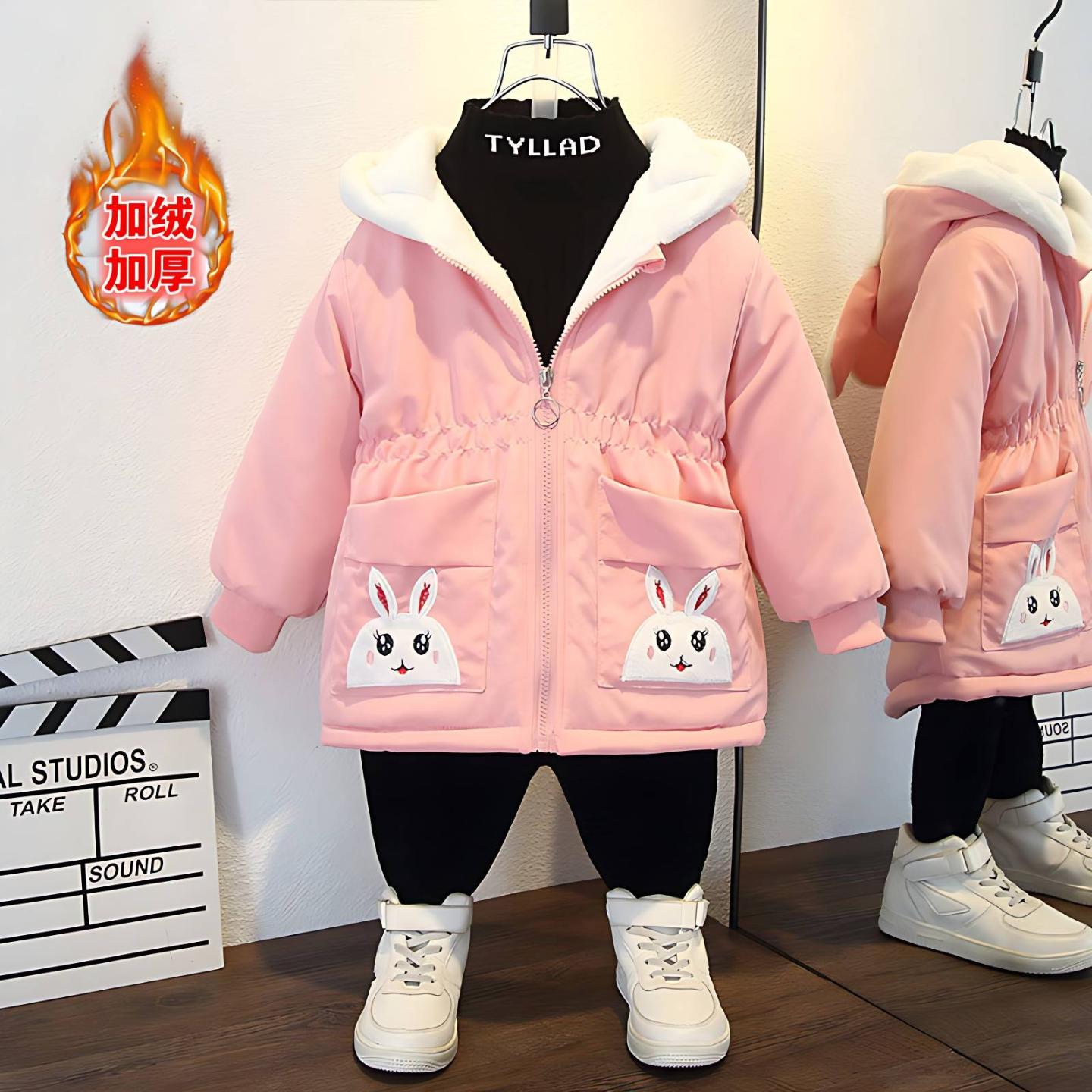 女童秋冬新款洋气加绒加厚棉服