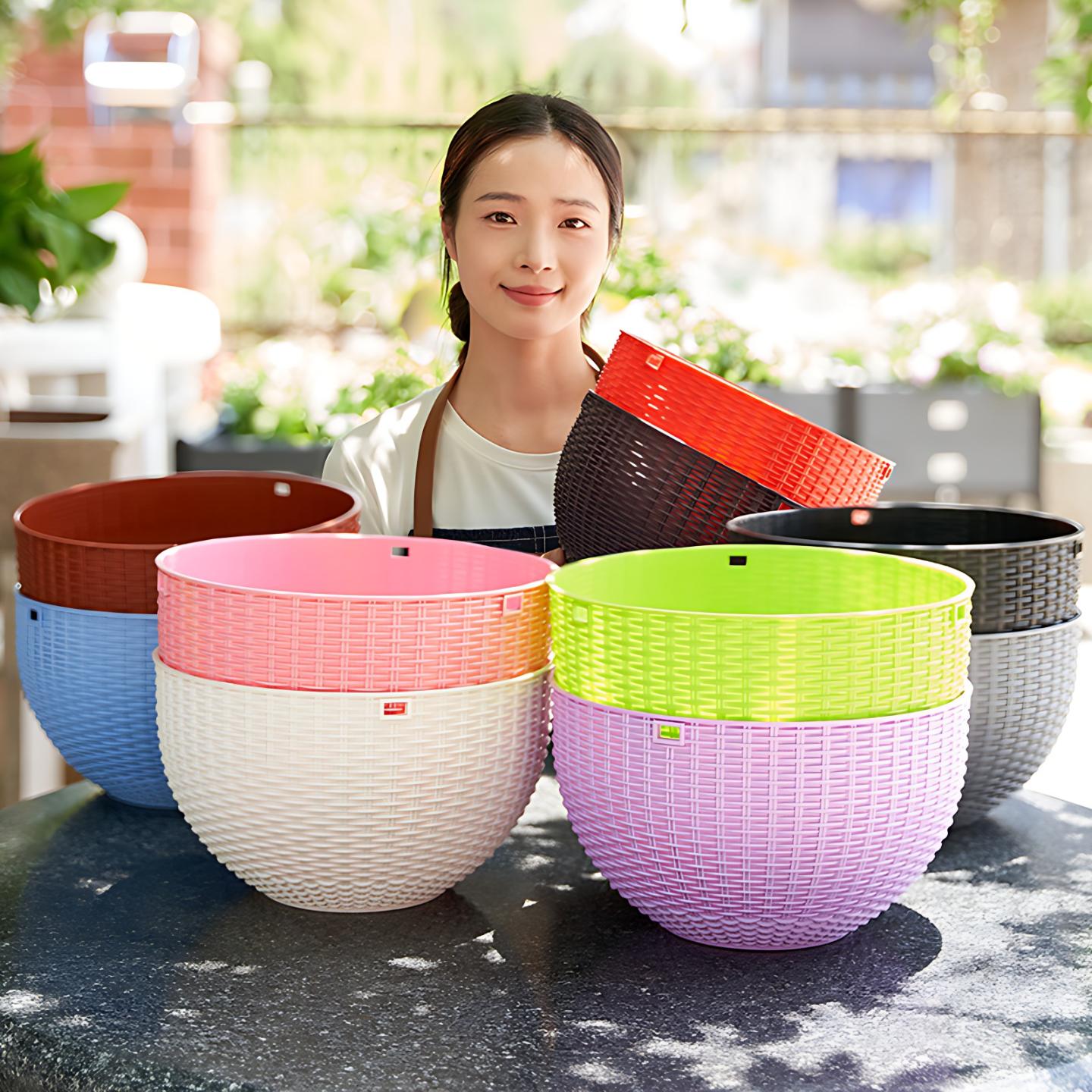 垂吊吊兰花盆悬挂式塑料藤编吊篮懒人吸水挂壁绿萝吊球加厚挂袋