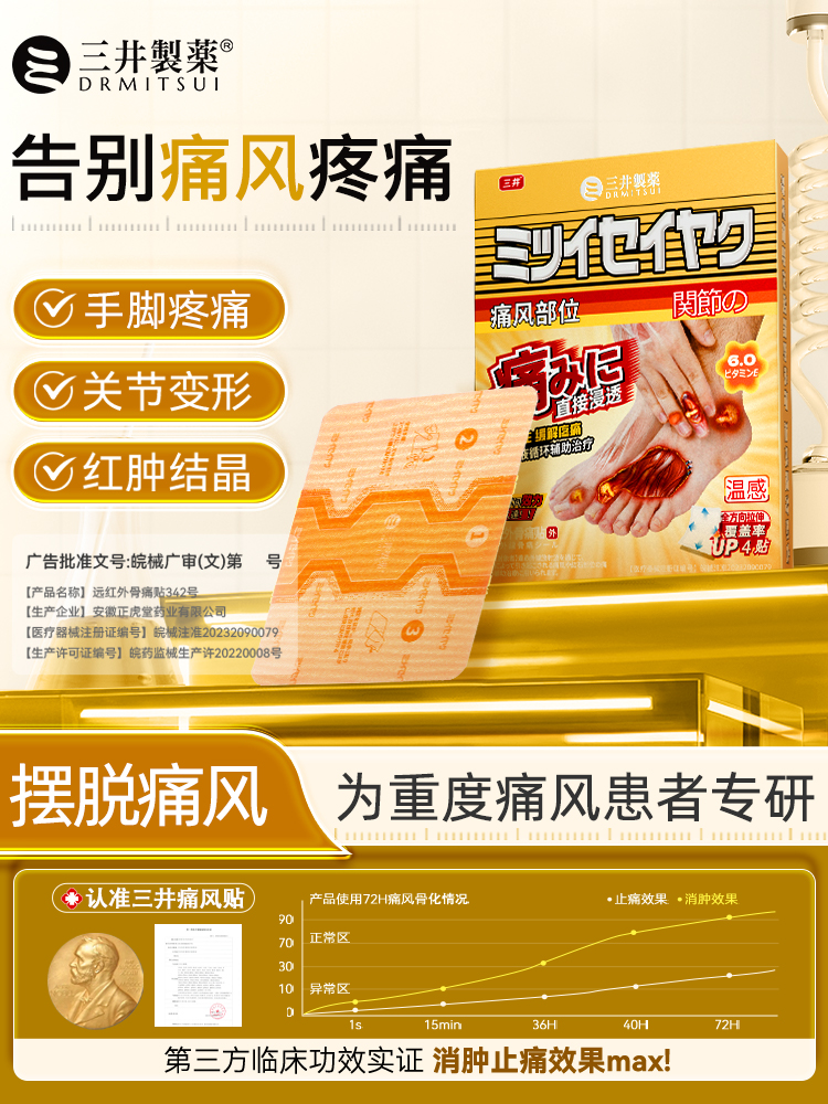三井痛风贴止痛远红外关节消肿骨痛缓解专用降尿酸溶石去结晶贴膏