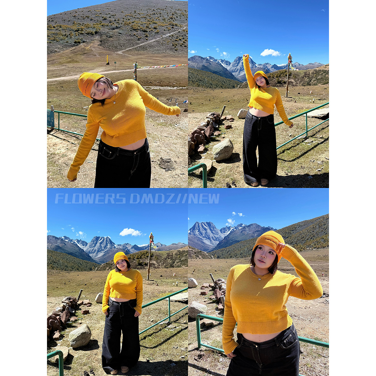 大码黄色圆领毛衣软糯针织衫上衣