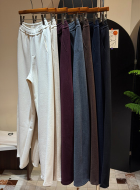 111001醋酸羊毛阔腿裤女秋冬高腰加绒糯米裤卫裤垂感云朵绒直筒裤