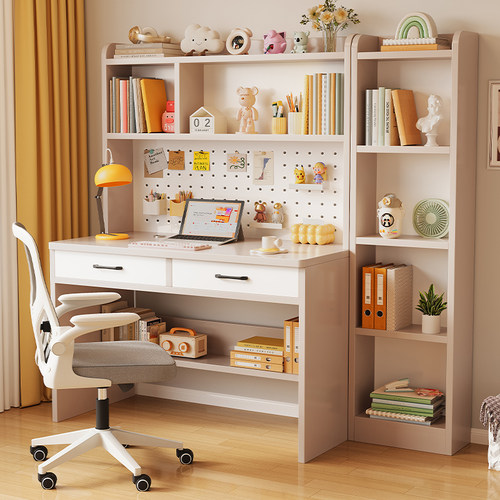 实木书桌书架一体电脑桌