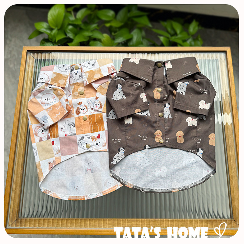 它它家原创宠物春夏衬衣法斗柯基泰迪雪纳瑞巴哥狗狗印花棉布衬衣